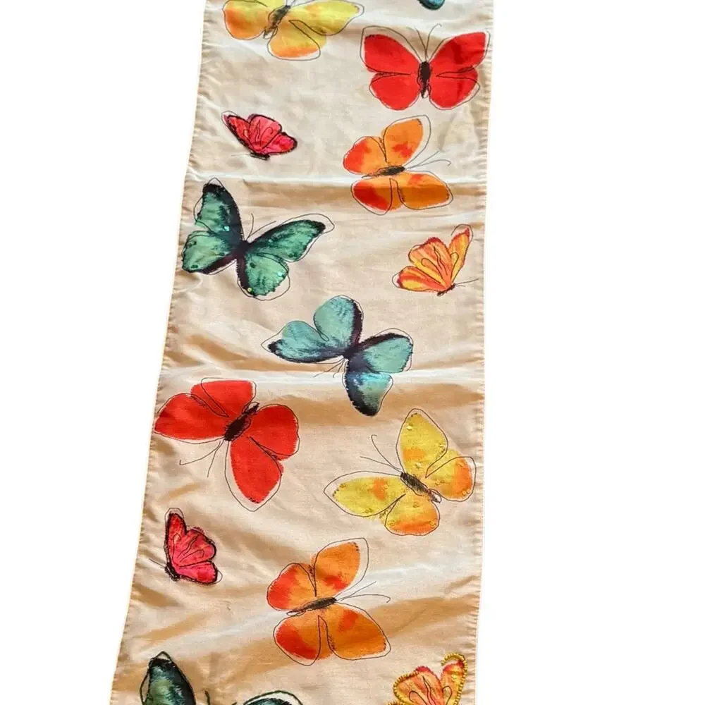 Pier 1 Imports Spring Time Applique Beaded  Butterflies Table Runner